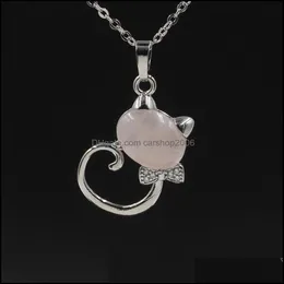 Anhänger Halsketten Neue Schöne Katze Runde Steine Türkis Rosa Quarz Charms Halskette Für Frauen Männer Geschenk Zubehör Drop D Carshop2006 Dhj8Z