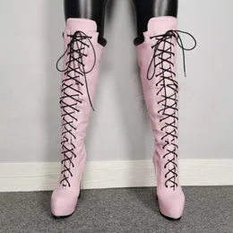 Pink Sexy Boots Over-the-Koots Warm Boots Plataforma Mulheres sapatos de salto alto coxa de calcanhar alto bota de inverno feminino