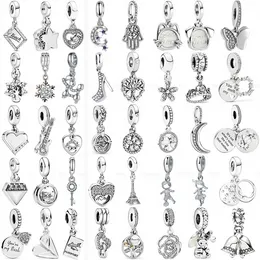 925 Sterling Silver Dangle Charm 45 Styles Solid Color Silver Color Pendant Flower Boy Girl Family Dangle Bead Fit Pandora Charms Bracelet Diy Jewelry Associory