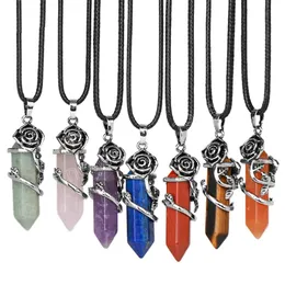 Hexagonal Crystal Necklace Natural Stone Pendant Halsband Rå kristaller Amethysts Rose Flower Quartz Pendants Healing