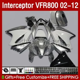 Bodywork For HONDA Interceptor VFR800 VFR 800 RR CC 800RR 02-12 Bodys 129No.21 800CC VFR800RR 02 03 04 05 06 07 VFR-800 Silver White 2002 2008 2009 2010 2011 2012 Fairing