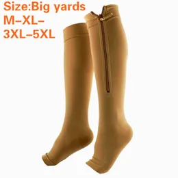 جوارب الرجال S M L XL XXL 3XL 4XL 5XL جودة عالية مفتوحة إصبع القدم مرنة الأنبوب الأنبوب السوستة الضغط الرياضي الساق الوريد الدوالي