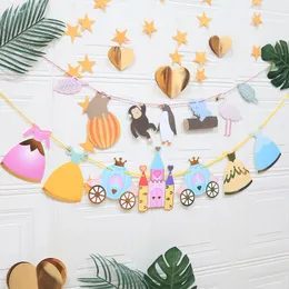 Söt slott Animal Birthday Flag Banner Children's Day Kids Adult Party Decoration Paper Bunting Bakgrund Party Supplies MJ0522