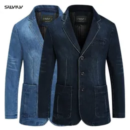 Mens Casual Suit Jacket Cotton Blue Denim Jacket Slim Man Coats kläder Plus Size Fashion Denim Blazer Men Jeans Blazers 201104