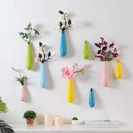 Vases Nordic Ceramic Wall Hanging Flower Vase Creative Green Plants Container Bar Restaurant Decorative Pot Home Decoration