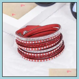 Charm Bracelets Jewelry New Fashion Mtilayer Wrap Bracelet Rhinestone Slake Deluxe Leather Bangles With Sparkling Crystal Wristband Women Ch