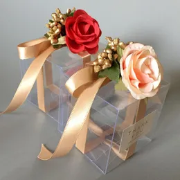 Gift Wrap 10st/Lot Candy Boxes PVC Transparenta Wedding Favors and Gifts Box Square Flower Romantic Packaging Party Baggift