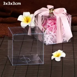 Toppkvalitet 3x3x3 cm PVC Clear Gift Wrap Box Square Plastic Containers Candy Boxes Handduk förpackning