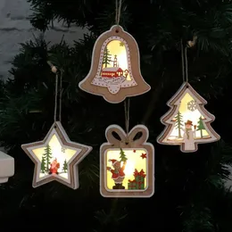 Christmas Tree Pendant Decorations Wooden Pendants Illuminated Bells Gift Packages Five-pointed Stars Halloween New Year Valentine Day Gifts C0621X02