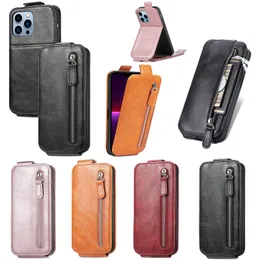 Casos multifuncionais Flip Carteira Bolsa de zíper vertical para iPhone 13 12 11 Pro Max XS XR 8 7 Plus Fashion Business Leather Holder Saco de proteção Tampa de proteção