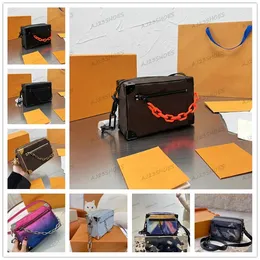 Mini Soft Trunk Cross Body Bags for Men and Women Fashion Leather Monograms Crossbody Bag Handbag Shoulder Purses Wallets With Orange Chain
