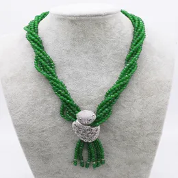 Ręcznie wiązany naszyjnik 4 mm naturalny biżuteria zielona jadeiła 6 pasm 19-20 cala biżuteria modowa