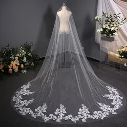 3 m weicher Tüll-Brautschleier mit Spitze, applizierter Rand, Hochzeitsschleier mit Kamm, Kathedrale, Hochzeit, Haarschmuck, Hochzeit, Velos de Novia Largos, CL0346