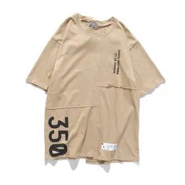West Spoof Asymmetric Men Summer 350 T-shirts Hip Hop Streetwear Khaki Overdimensionerade toppar Tees Casual Letter Print Tshirts 220505