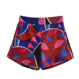 ZEVITY Women Vintage Contrast Color Printing Bermuda Shorts Lady Side Zipper Casual Slim Chic Pantalone Cortos P425 220427