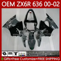 OEM-Körper für Kawasaki Ninja ZX-6R ZX 600 CC Gray Black 6 R ZX-636 ZX-600 00-02 BODYWORK 133NO