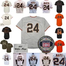 Willie Mays Jersey Vintage 1951 Cream Grey Black Fashion Orange Player Version Fans Pullover Retro Hall of Fame Patch