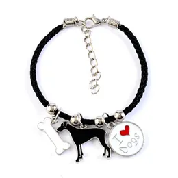 Charm armband stora dane armband för män kvinnor flickor silver färg legering rep kedja manlig kvinnlig hund armband bijoux femmecharm