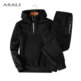 ASALI Hoodies Set Men Autumn Casual Mens Tracksuit Hooded Hoody Pants 2 Piece Men's Sportwear Pullovers Sets Male Outwear 5XL 201210