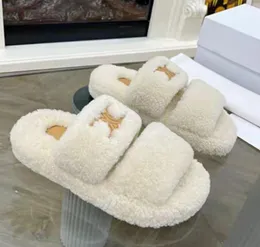 Kadınlar Kuzu Yün Terlik İlkbahar ve Yaz Peluş Ayakkabıları Konforlu Düz Heeled Kalın Solda Kadınlar Yumuşak Bayanlar Tek kelimelik terlikler 35-42