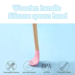 Sublimation Baby Wooden Spoon Silicone Woodens Babys Feeding Spoons Organic Soft Tip Spoon BPA Free Food Grade Material Handle Toddlers Gifts