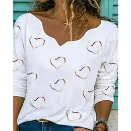 Women Fashion Casual V Neck Tshirts Summer Top Tops Tops Tague Talvena Eye T-shirt a manica lunga 210716 210716