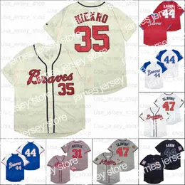 Novas camisas de beisebol retro beisebol 1934 1973 e 1974 Jersey Homey 47 Glavine 44 H.A