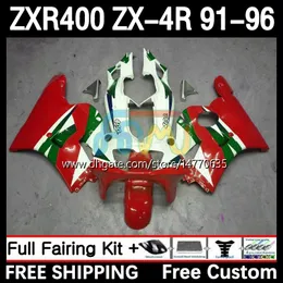 Bodywork Kit för Kawasaki Ninja ZXR-400 ZX 4R Cowling ZXR 400 CC 400cc Fairing 12dh.108 ZX-4R ZXR400 91 92 93 94 95 96 ZX4R 1991 1992 1993 1994 1995 1996 Body Red Green