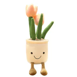 35 cm Kawaii Symulacja Tulip Pluszowe wypchane zabawki Squishy Rośliny Dekor Home Decor Kreatywne doniczkowe kwiaty poduszka dla dzieci Prezent urodzinowy 220531