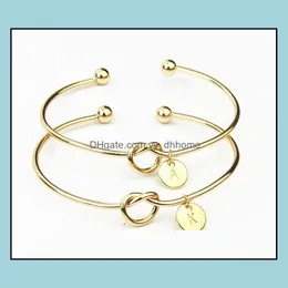 Bangle Armband smycken 26 A-Z English Letter Initial Armband Sier Gold Charm Love Bowknot Armband Manschetter Kvinnor Will och Sandy Drop Deliv