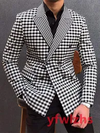 Handsome Double-Breasted Groomsmen Peak Lapel Groom Tuxedos Men Suits Wedding/Prom/Dinner Man Blazer(Jacket+Tie+Pants) T398