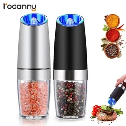 Rodanny Electric Automatic Pepper Salt Malders Rostfritt stål Gravity Herb Spice Mill Justerbara grovhet Köksverktyg 220727