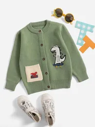 Toddler Boys Dinosaur Embroidery Pocket Patched Cardigan SHE