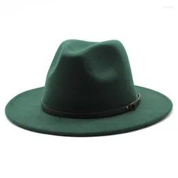 Berets Wholesale Fedoras Hat Felt Panama for Women Jazz Fedora Grass Green Hats with Chainsberets Wend22