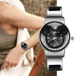 2022 Xinhua Women's Watches Fashion Luxury Designer Quartz Stainless Steel Bracelet Bangle Mouse Wristwatch Female Cartoon Clock