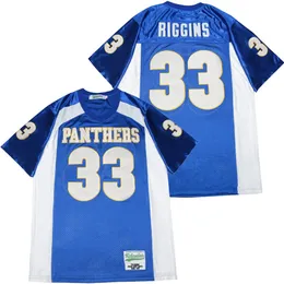 Uomo Movie Friday Night Lights Panthers 33 Riggins Indigo Jersey Squadra di calcio Colore blu Ricamo e cucito HipHop Traspirante Per gli appassionati di sport Pullover High/Top