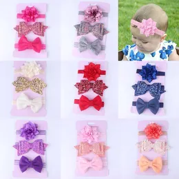 Hårtillbehör 3st/Set Born Baby Elastic Glitter pannband Girls Big Bowknot Band Toddler Spädbarn Headwear Kids 2022