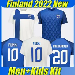 Camisa de futebol da Finlândia 22/23 PUKKI Suomi Seleção Nacional Home Branco Fora Azul Skrabb RAITALA JENSEN Uniforme de camisas de futebol masculinas