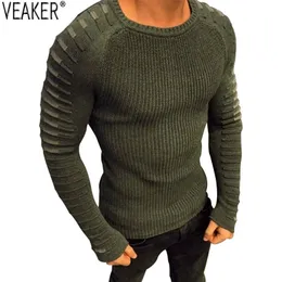 남성 섹시 스웨터 풀오버 남성 가을 가을 캐주얼 둥근 목 니트 스웨터 풀오스 슬림 핏 주름 스웨터 니트웨어 220817