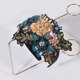 Diadema de seda resbaladiza con lentejuelas y flores, diadema con incrustaciones de diamantes de imitación y perlas, diademas ligeras de lujo para baile de graduación, accesorios para el cabello