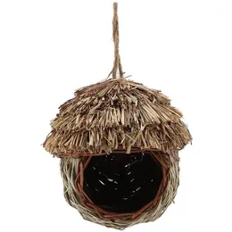 -Bird Nest Handmade Woven Straw Bird Cage Parrot Nesting Hanging Breeding Cave Hatching House Hut For Parakeet Hamster Gerbil