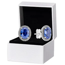 Ładne kobiety niebieskie oświadczenie Halo stadniny kolczyki autentyczne 925 Sterling Silver oryginalne pudełko na biżuterię ślubną Pandora zestaw kolczyków