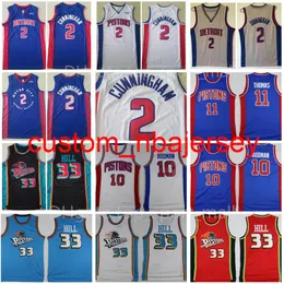 2 Cade Cunningham Jersey كرة السلة 33 منحة هيل 11 اسياح توماس 40 بيل لايمبر 10 دينيس رودمان أزرق رمادي أبيض رمادي خمر S-XXL