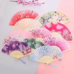10pcs/set Chinese Flower Print Fan Portable Summer Folding Compact Women Men Hanfu Pography s 220505