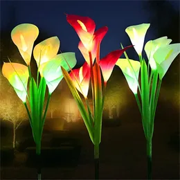 LED Solaire Calla Lily Fleur Lumière Multi Couleur Changeante Pelouse Lampe Extérieure Étanche Paysage pour Patio Cour Voie Décor 220429