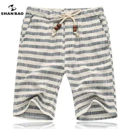 SHAN BAO brands men summer shorts fashion style and comfortable breathable Cotton stripe leisure mens beach shorts 210322