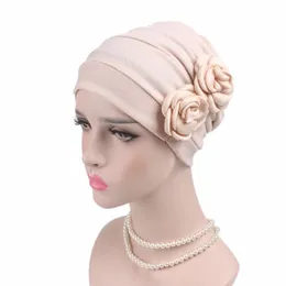 Cappello turbante a fiori da donna Hijab islamico Berretto avvolgente per la testa Accessori per capelli da donna Cappello indiano Chemio Beanie Turbante