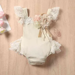 Sommar nyfödd spädbarn baby flicka kläder spets romper boho ruffled jumpsuit tassel bodysuit fotografering outfit g220521