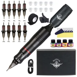 Tattoo Kit Professional Wireless Machine Rotary Pen with Cartridge Needles Permanent Makeup Set för nybörjare 220624