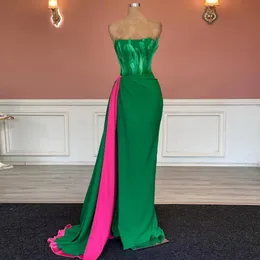 New Green Mermaid Prom Dresses 2022 Strapless Feathers Floor Length Sleeveless Long Evening Dress Sexy Gowns vestidos de noche